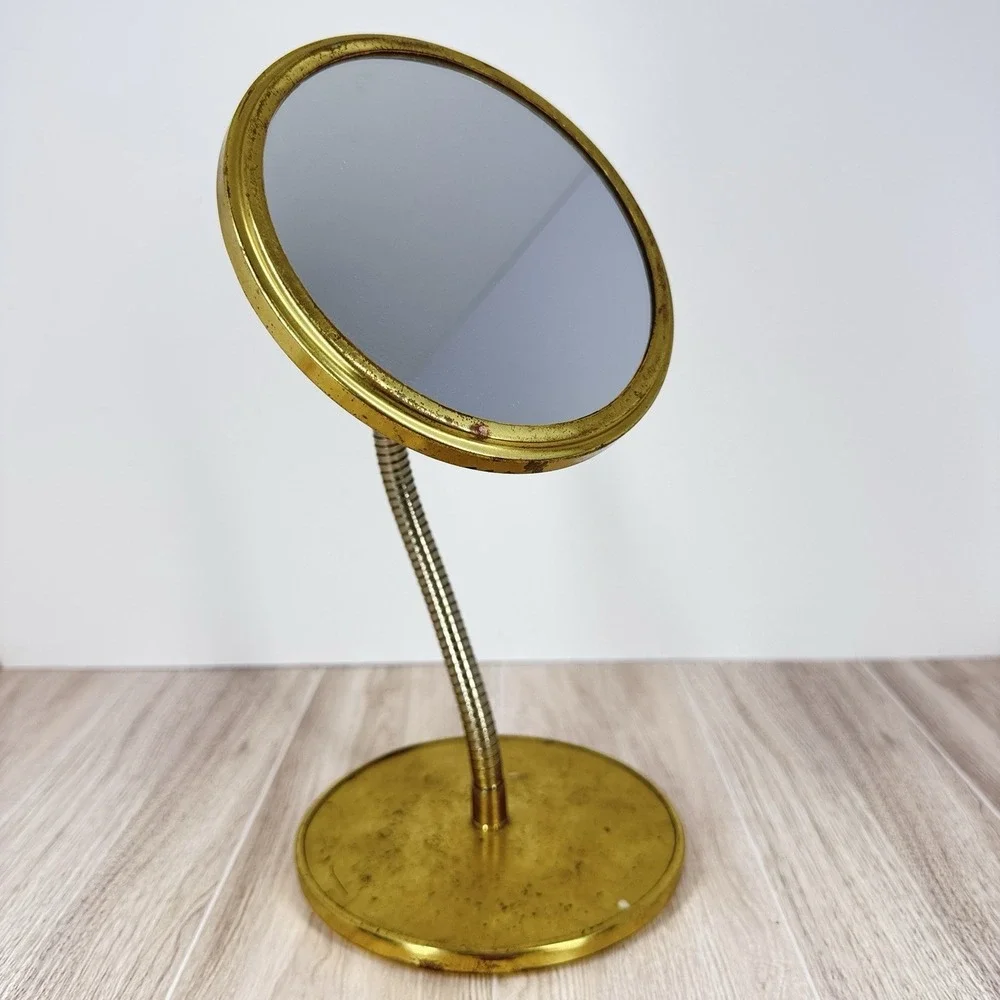 Vintage Brass Double Sided Vanity Mirror Gooseneck Hollywood‎ Regency MCM